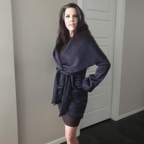 NWT Raison D'etre  Navy blue cape jacket/coat - Picture 2 of 7